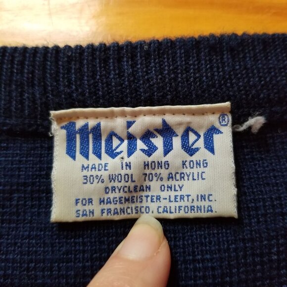 Meister L Nordic Fair Isle Sweater Pullover Blue Red Wool Blend Vintage - Picture 5 of 7